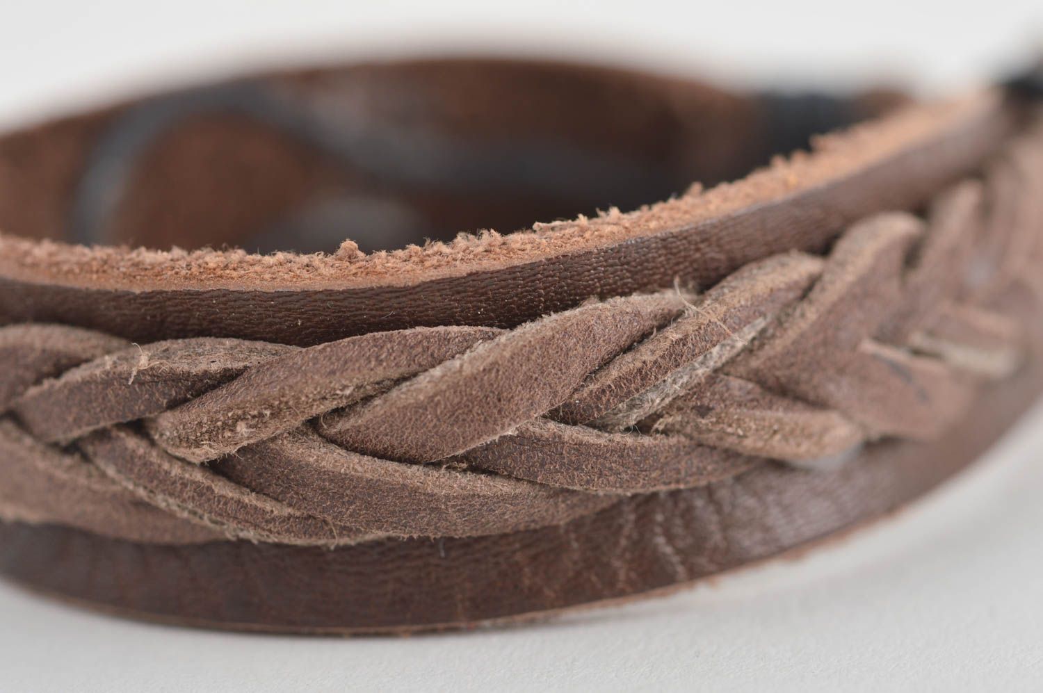 Pulsera hecha a mano accesorio de moda pulsera de piel trenzada marrón y cordón foto 4
