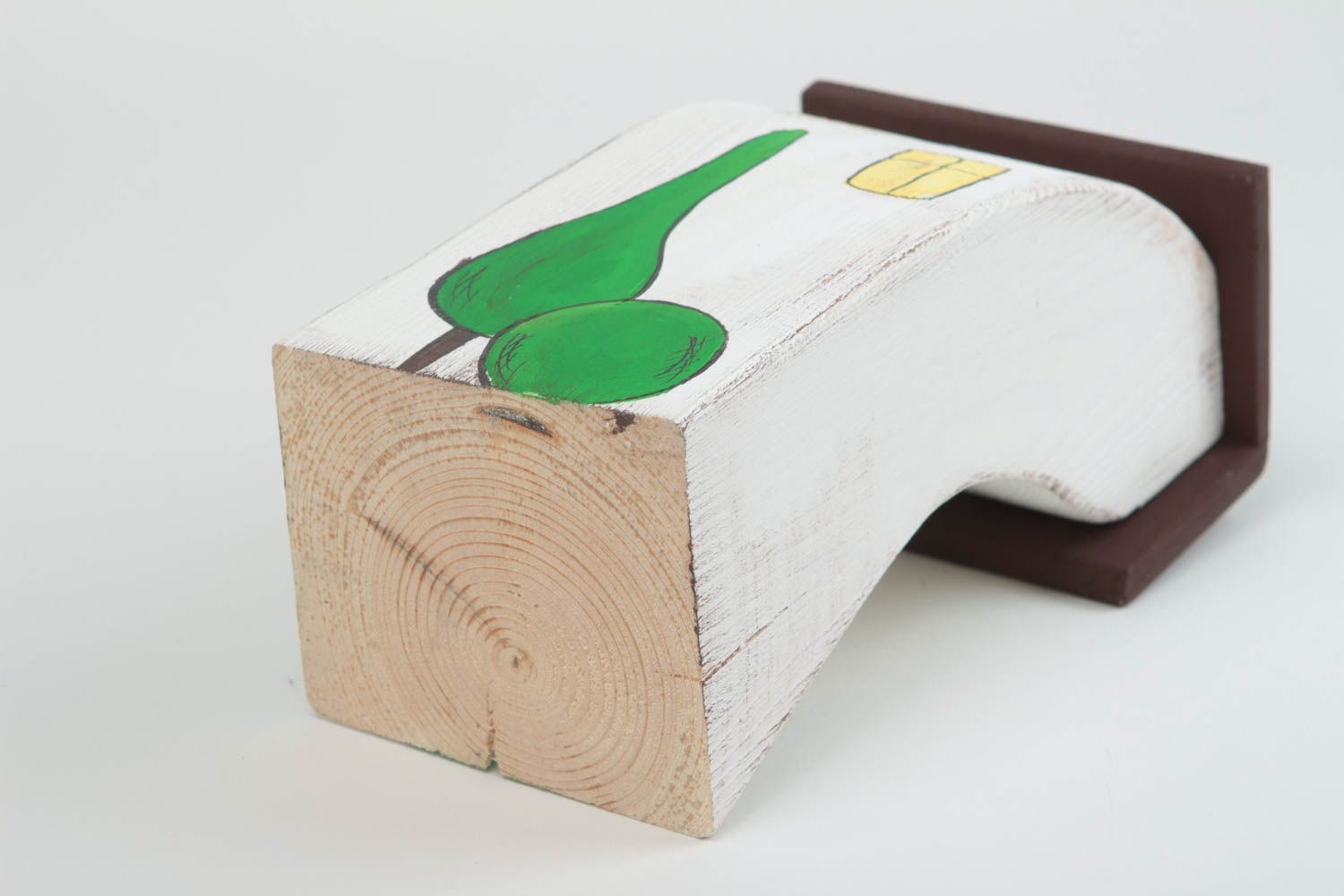 Casita decorativa hecha a mano figura de madera insólita adorno ecológico foto 4