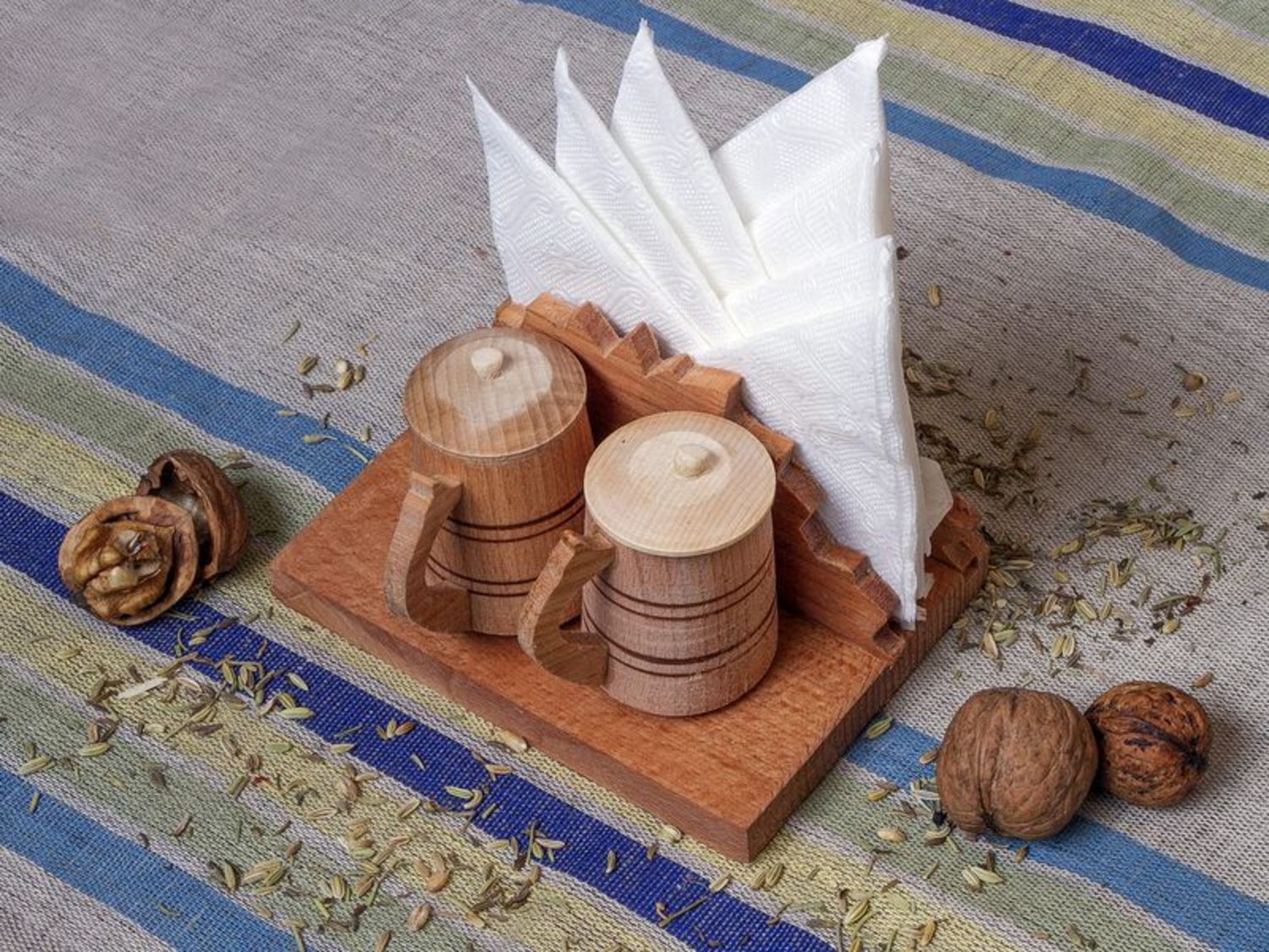 Wooden stand for napkins, salt-cellar and pepper-shaker photo 1