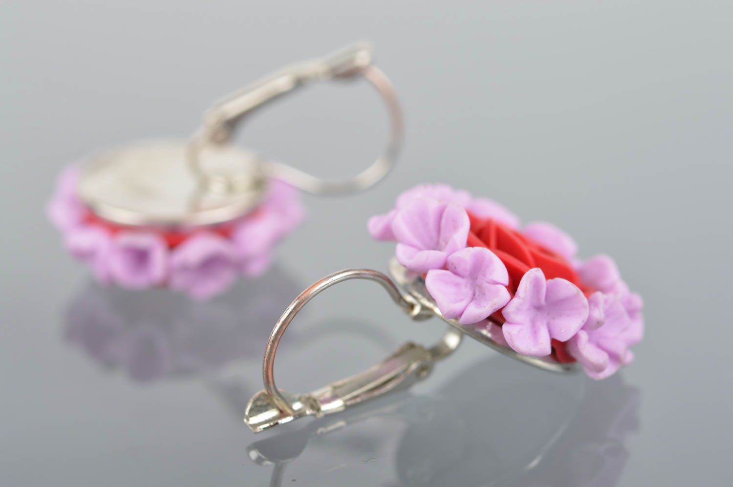 Blumen Ohrringe aus Polymerton mit Schließen schön einzigartig grell handmade foto 5