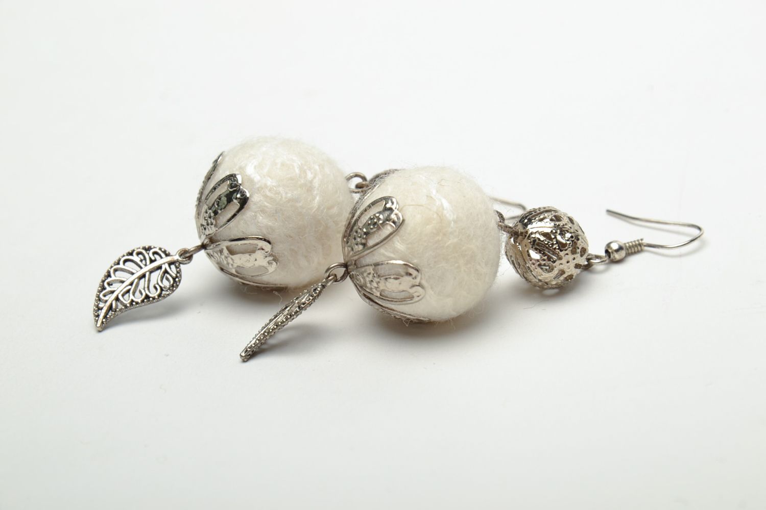 White felted wool earrings photo 4