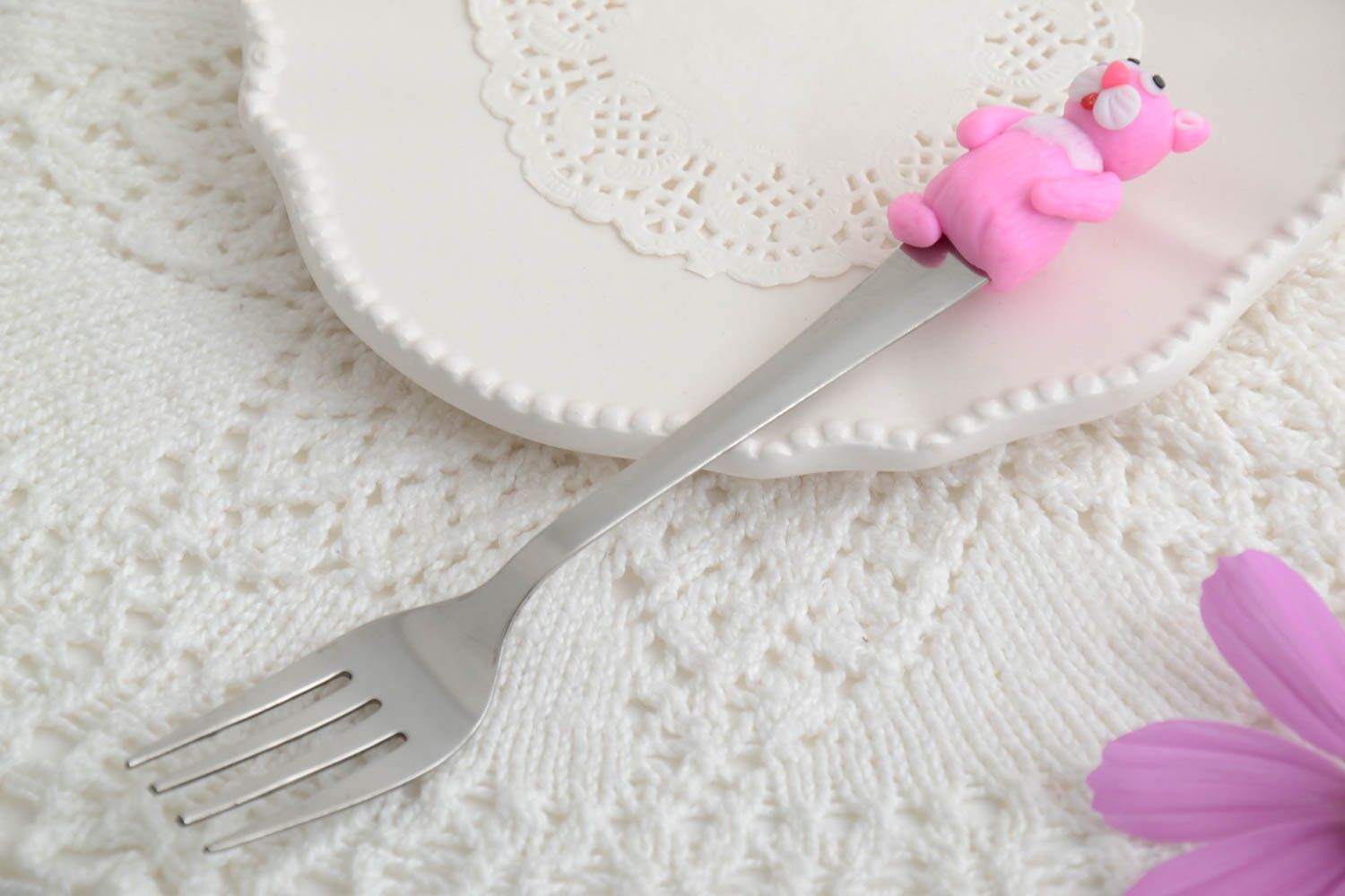 Tenedor de cocina artesanal rosado utensilio para comer regalo original  foto 1