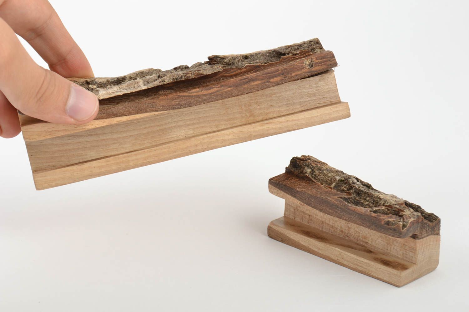 Ensemble de 2 supports en bois pour tablette et portable faits main style écolo photo 5