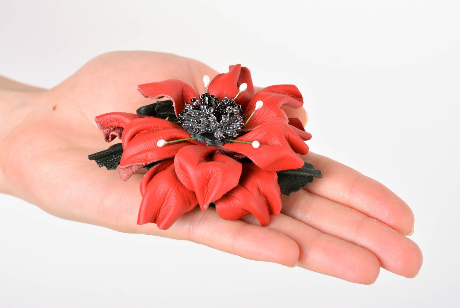 Handmade leather brooch flower brooch flower hair clip leather accessories photo 2