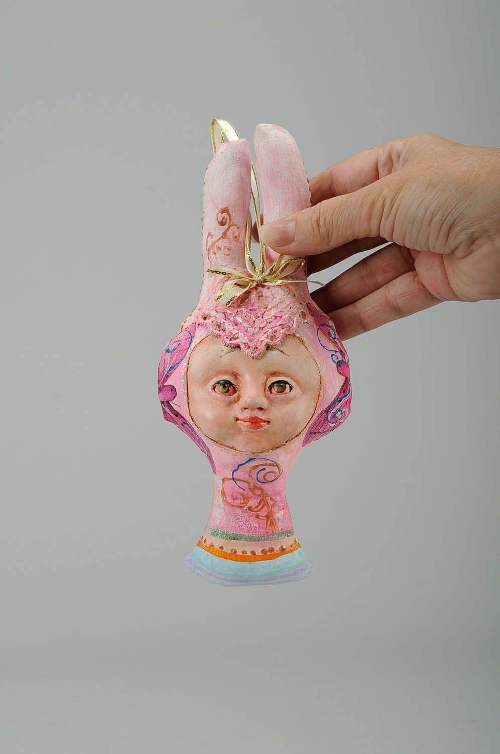 Авторская елочная игрушка Розовый зайка фото 5