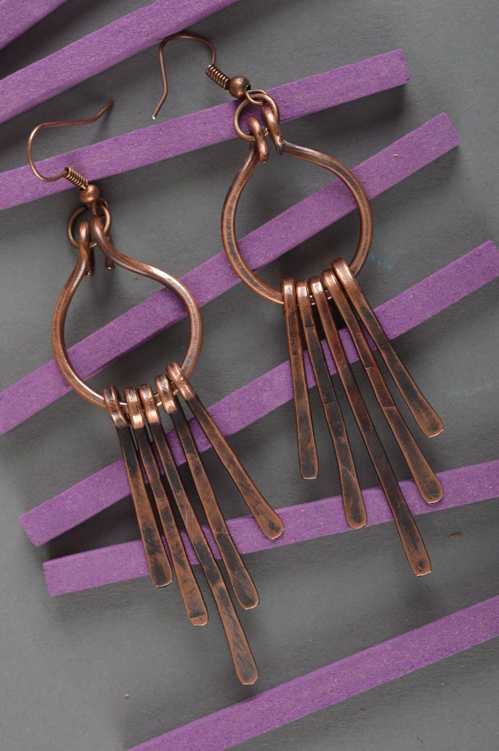 Unusual handmade metal earrings copper earrings for women designer jewelry photo 1