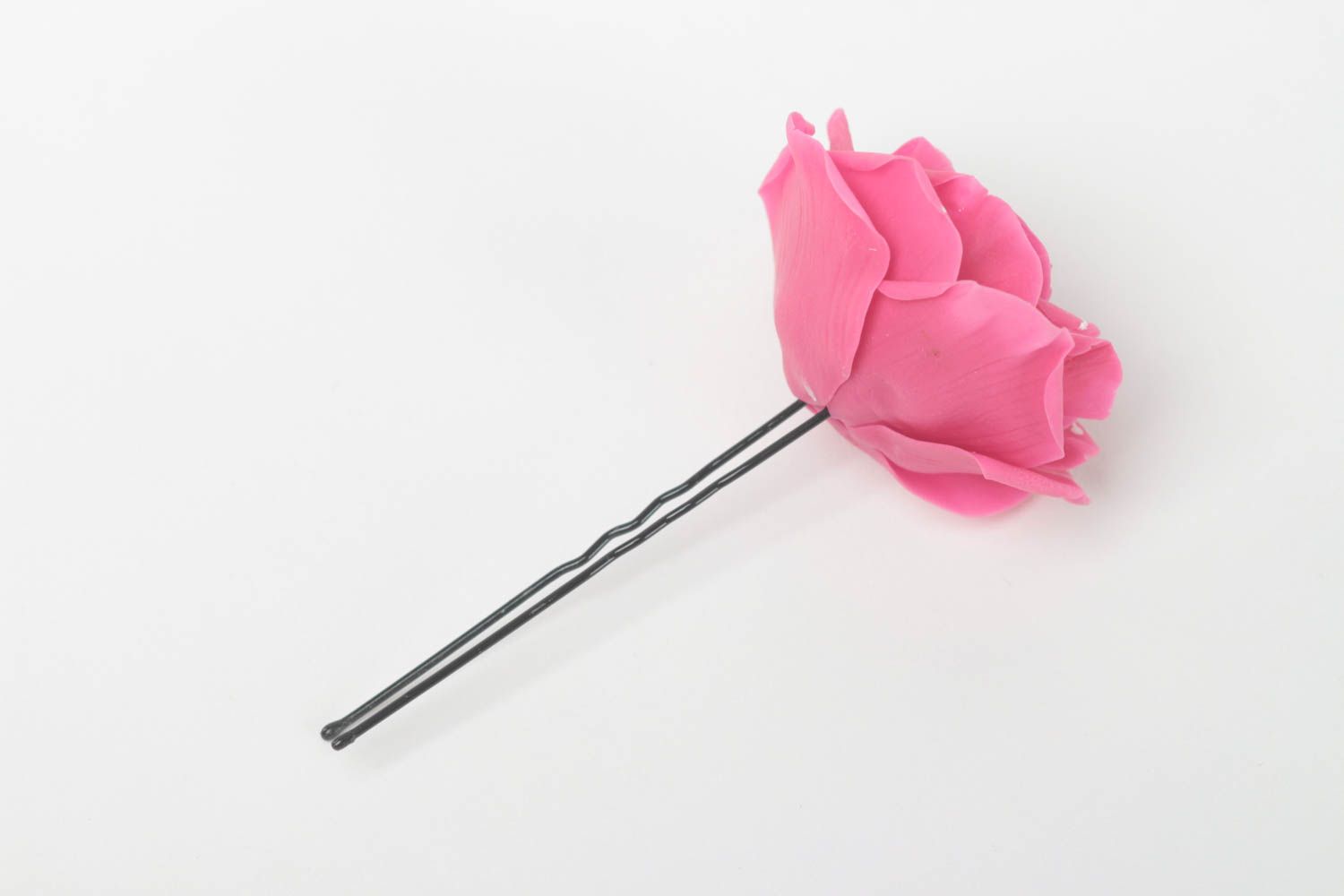 Крупная шпилька для волос из полимерной глины ручной работы с розой красивая фото 3
