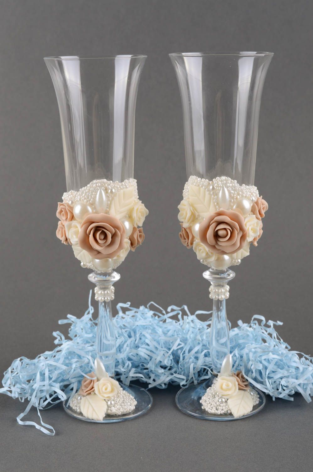Flûtes à champagne faites main Vaisselle en verre décorées Cadeau mariage 2 pcs photo 1