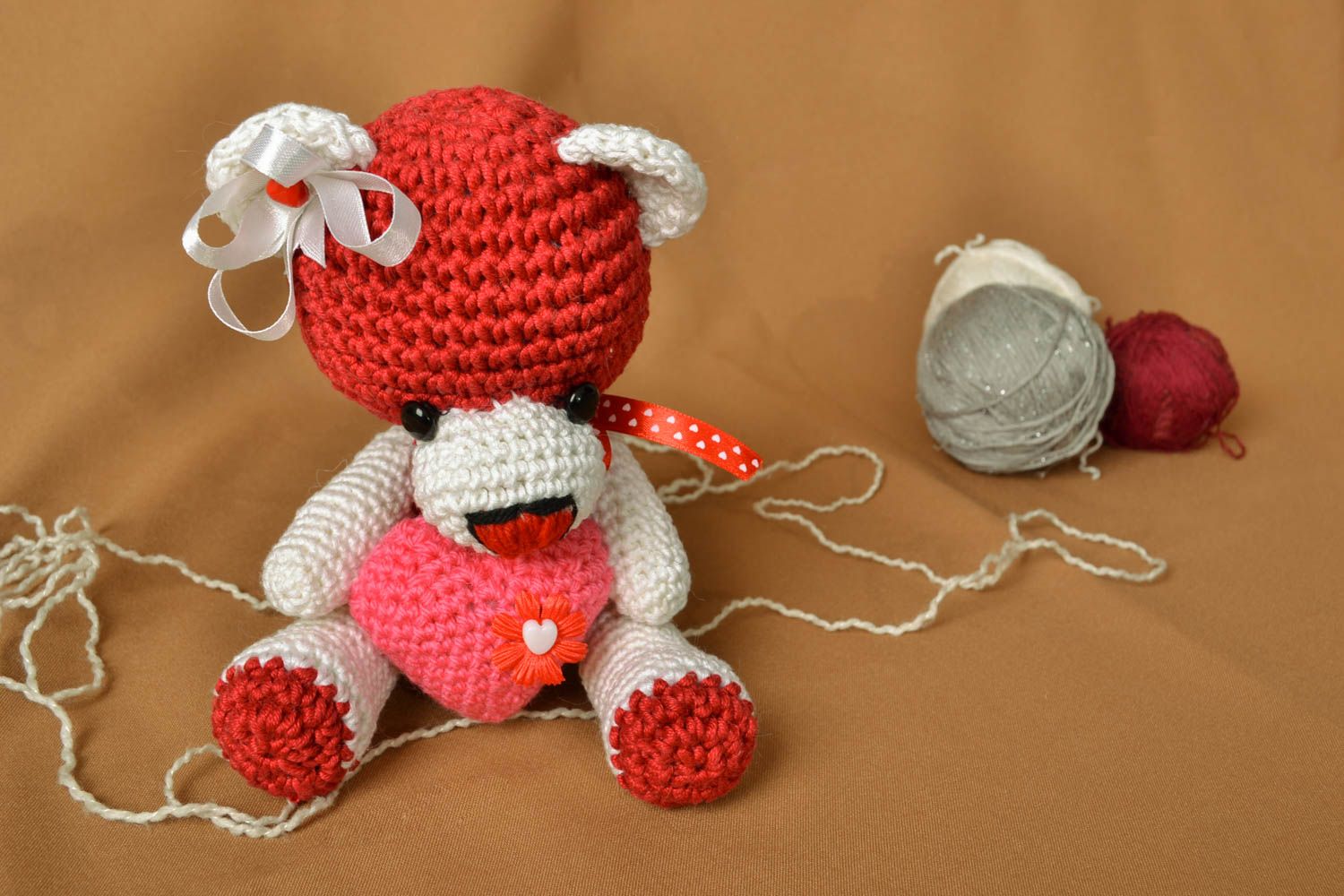 Soft crochet toy Red Bear photo 5