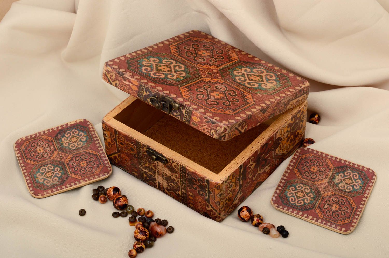 Handcrafted tea box handmade wooden jewelry box decoupage ideas home decor photo 1