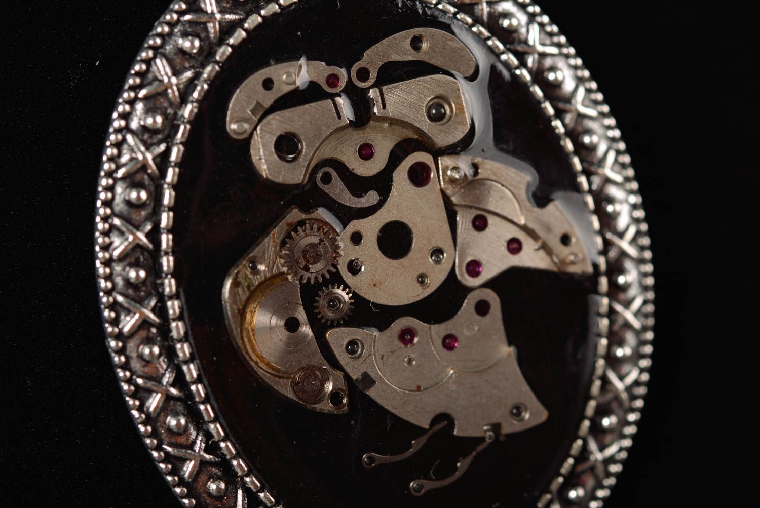 Handmade epoxy resin pendant unique steampunk necklace designer bijouterie photo 3