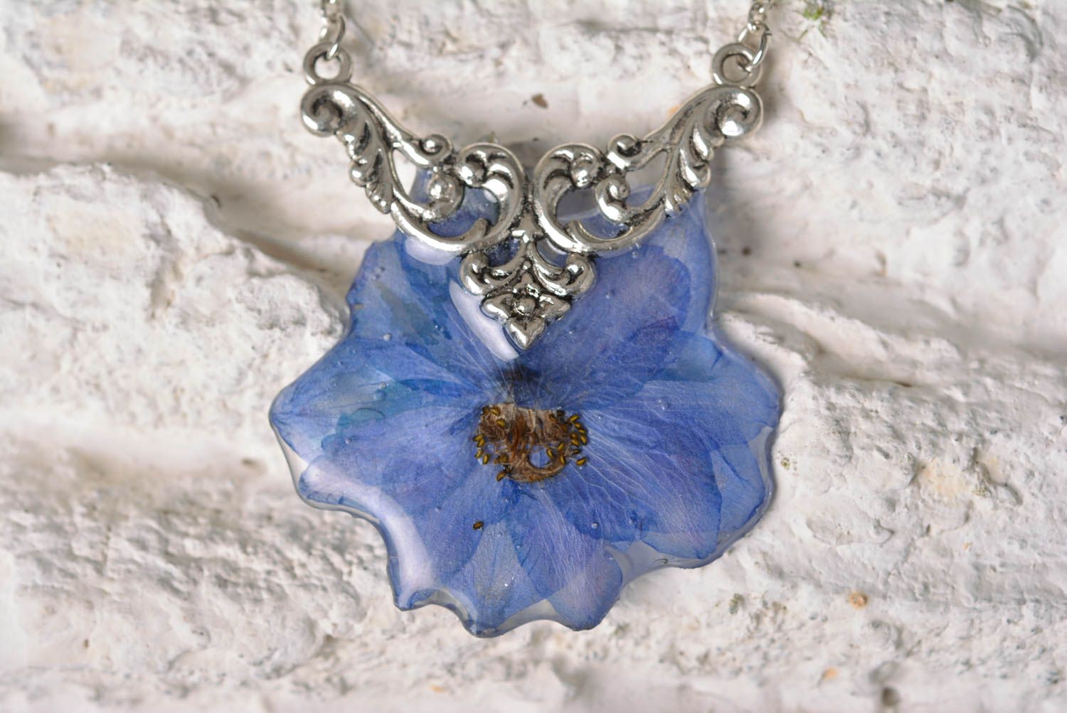 Natural flower pendant handmade chain pendant chain jewelry botanic pendant photo 1