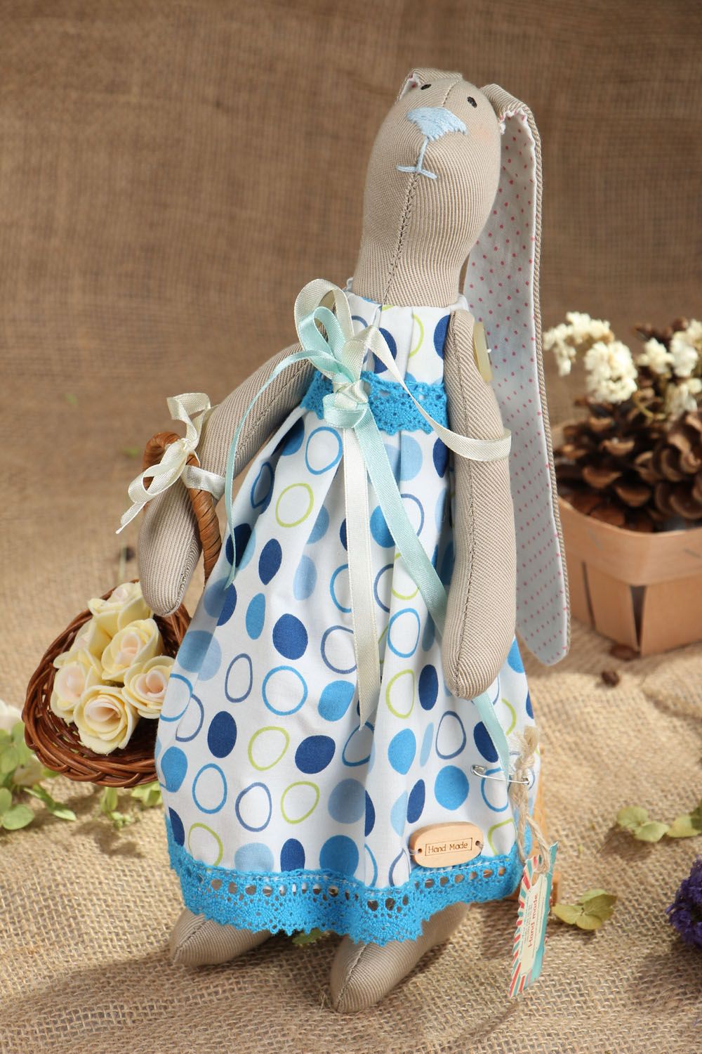 Soft doll Hare with Bast Basket photo 5