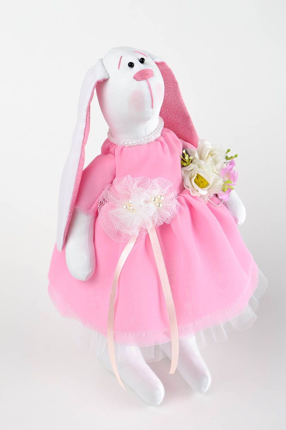 Poupée lapin en robe rose Jouet fait main textile design Cadeau pour fille photo 1