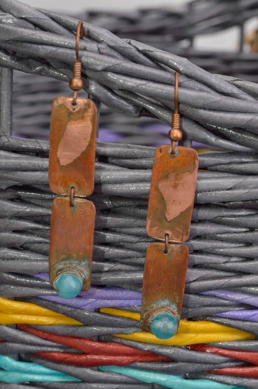 Pendientes de cobre hechos a mano bisutería fina pendientes femeninos con jade foto 1
