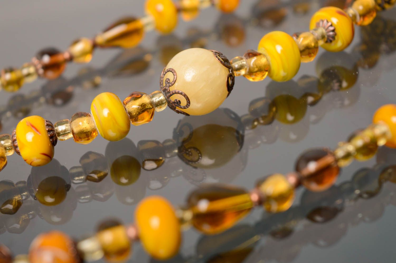 Handmade lampwork glass bead necklace Yellow Motives photo 4