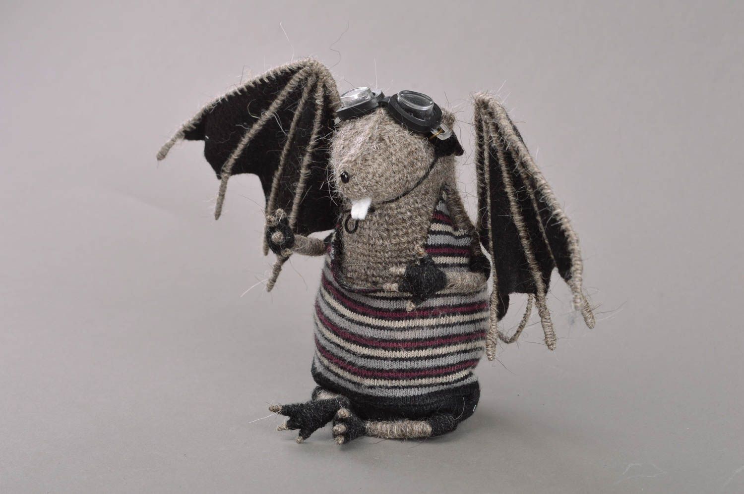 Beautiful handmade unusual crochet soft bat for interior decor and children photo 3