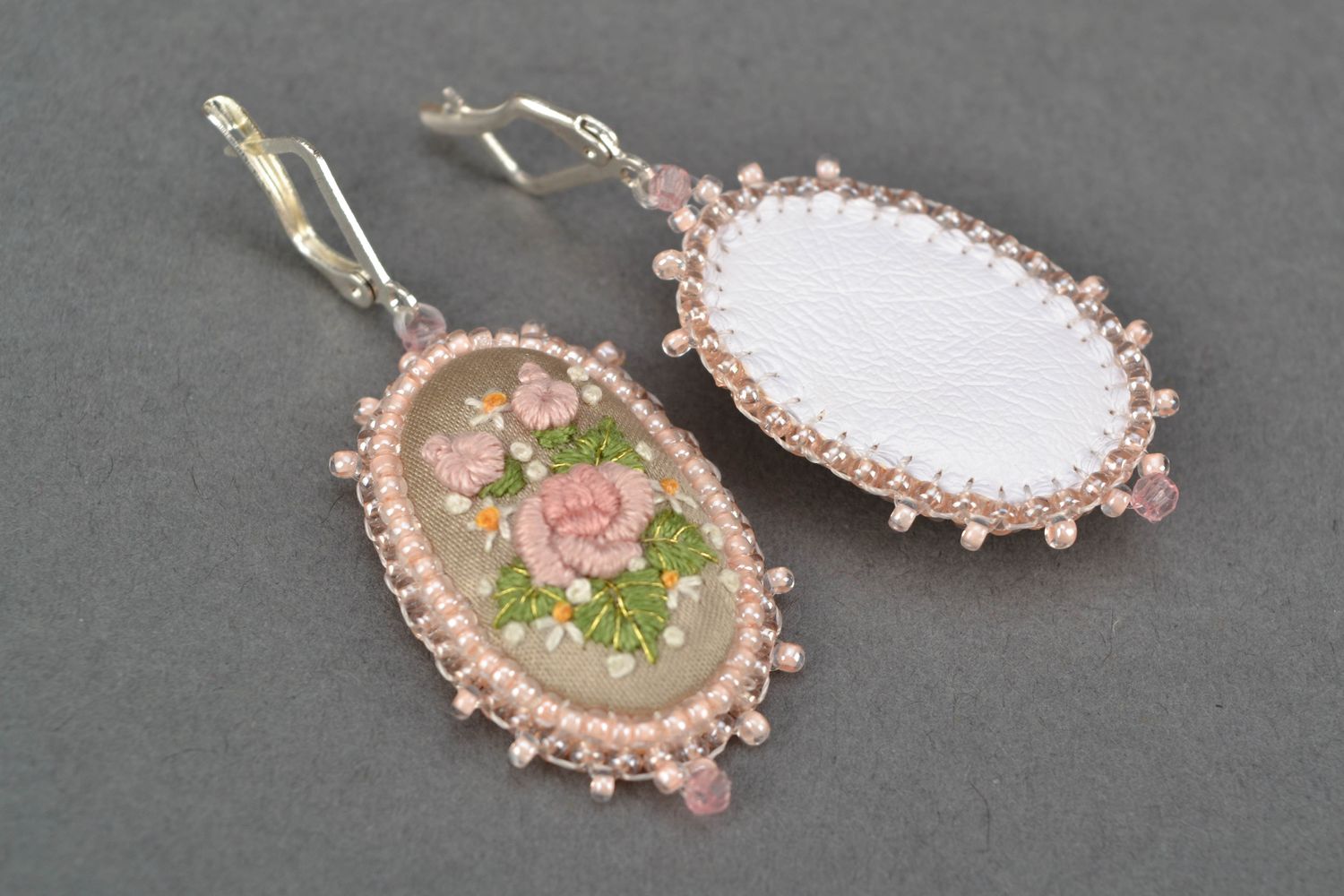 Festive dangle earrings with embroidery photo 3