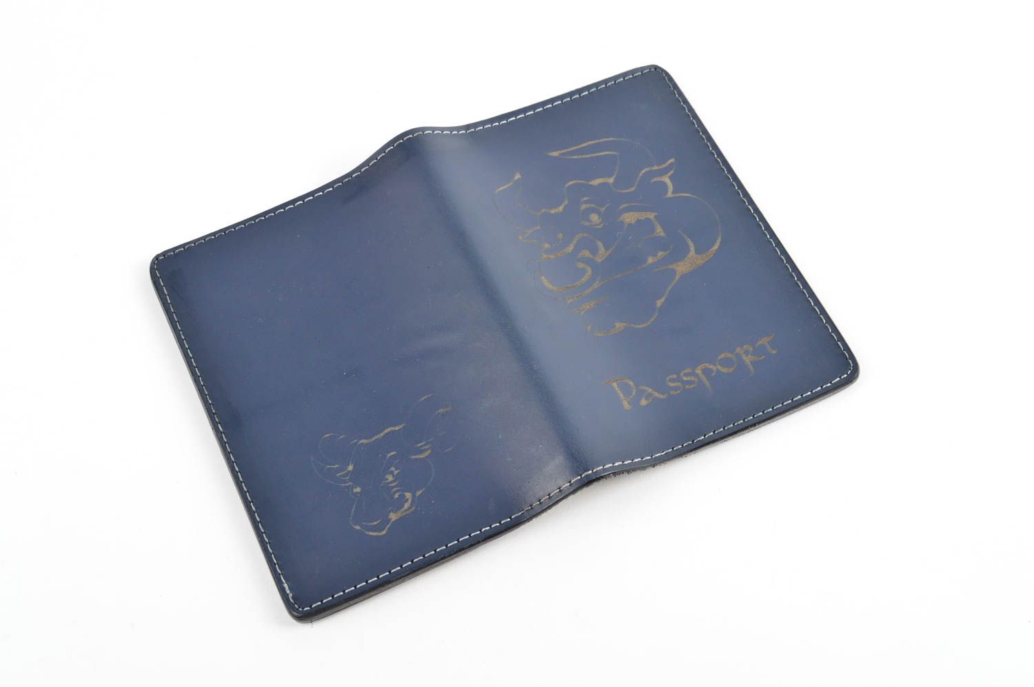Обложка на паспорт ручной работы синяя необычный подарок кожаный аксессуар фото 3