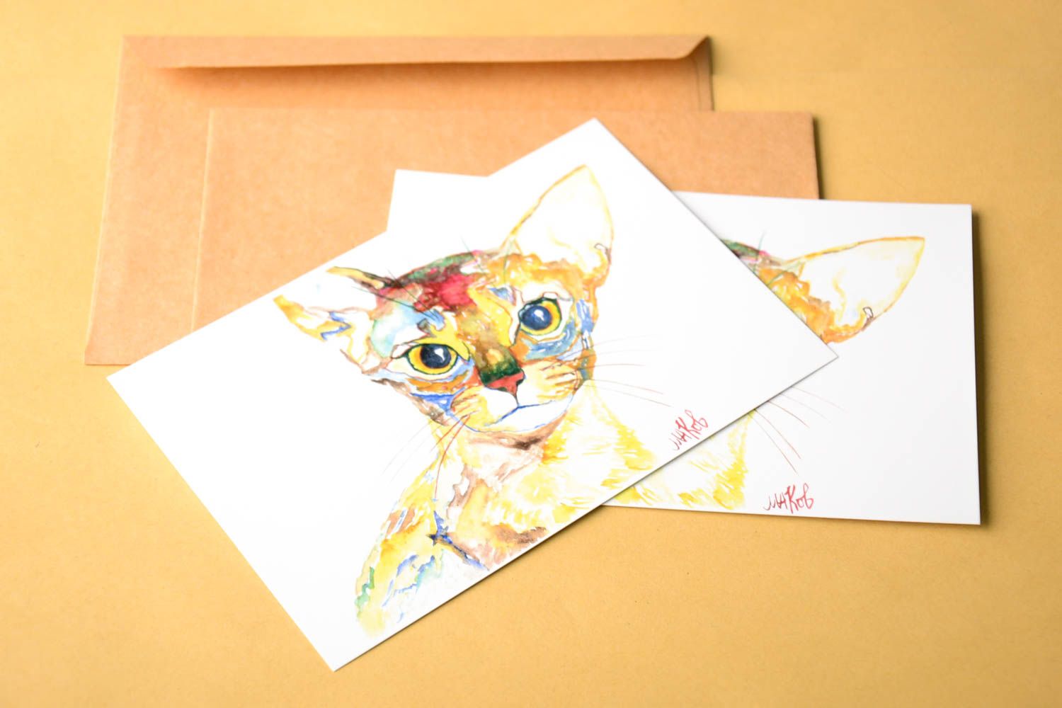 Открытки ручной работы красивые открытки две поздравительные открытки Кошки фото 1
