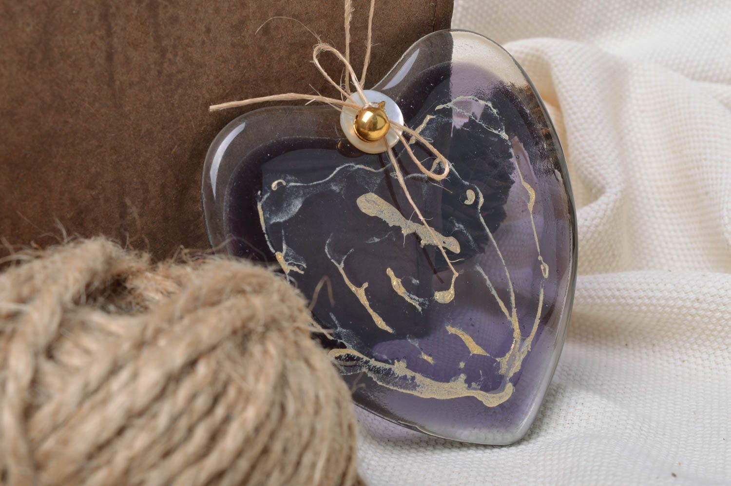 Handmade designer decorative interior wall hanging fused glass dark blue heart photo 1