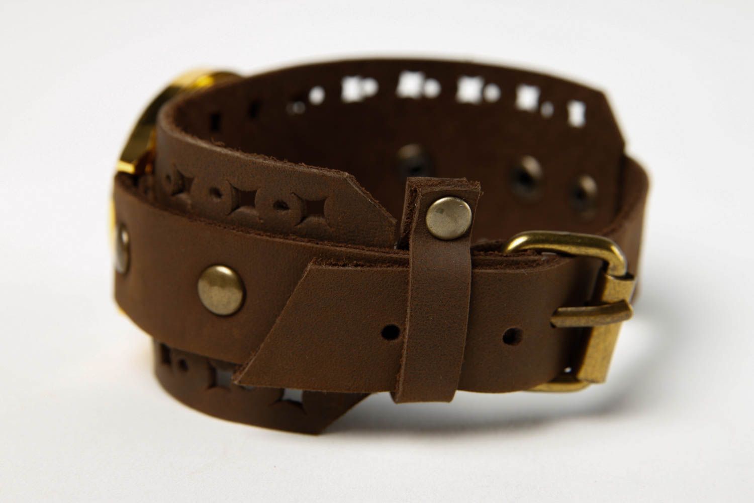 Bracelet cuir fait main Bracelet de montre design mode brun Accessoire en cuir photo 4