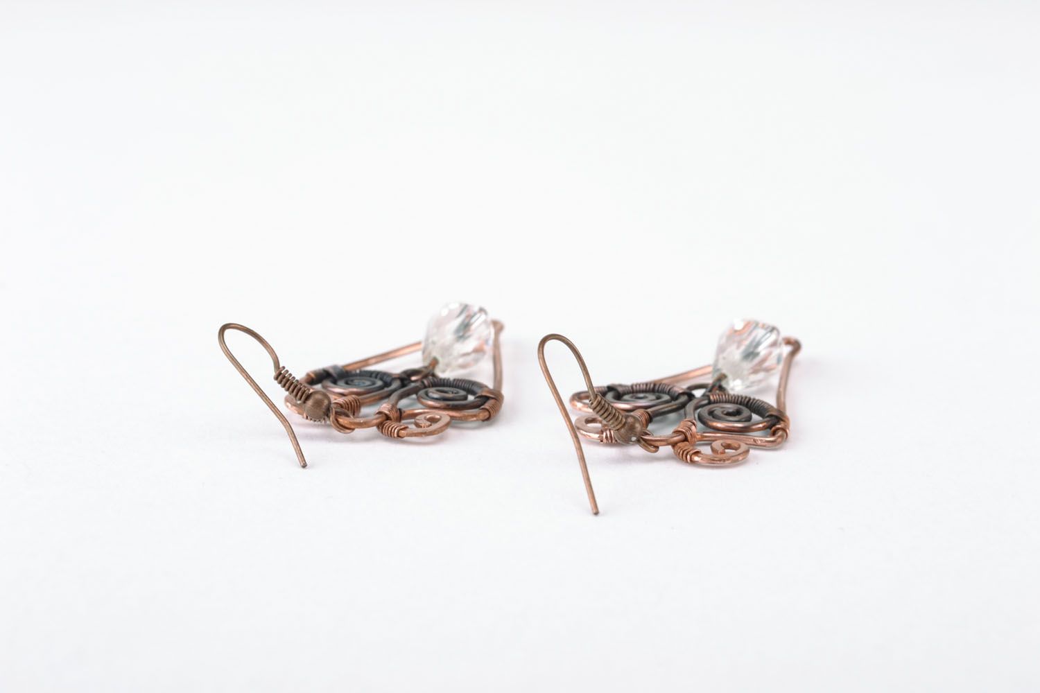 Boucles d'oreilles en cuivre wire wrap faites main photo 3