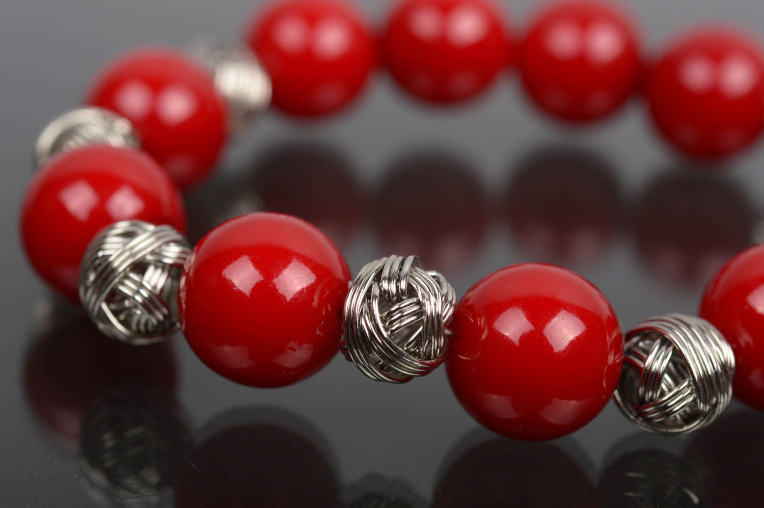 Handmade red beaded bracelet wrist unusual bracelet designer accessory photo 2