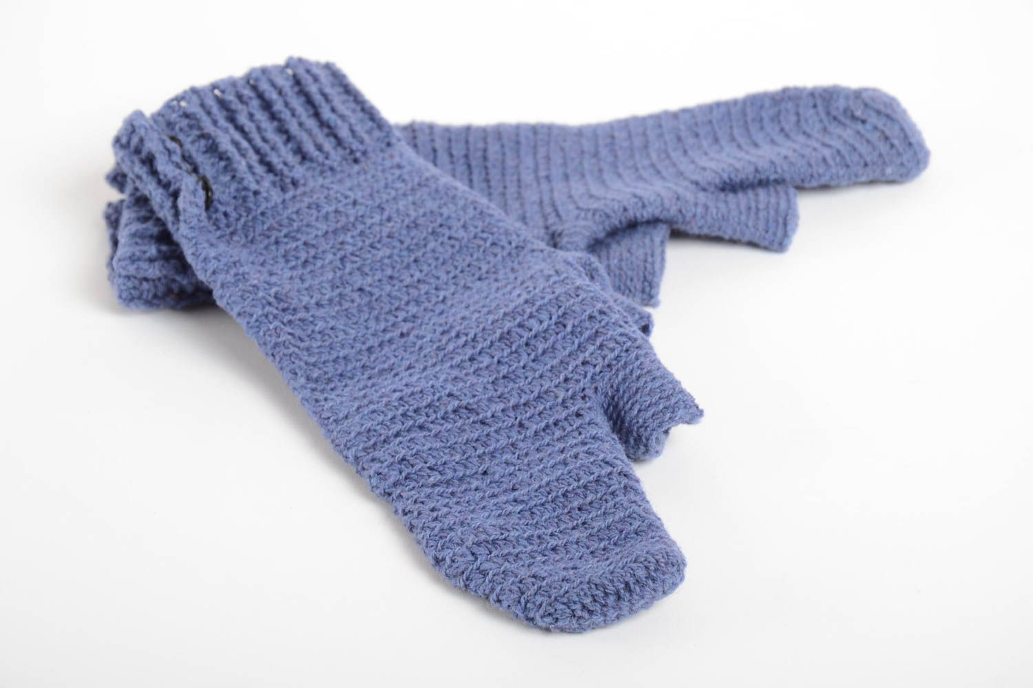 Moufles tricotées fait main Gants moufles Vêtement homme chaudes bleues en laine photo 5