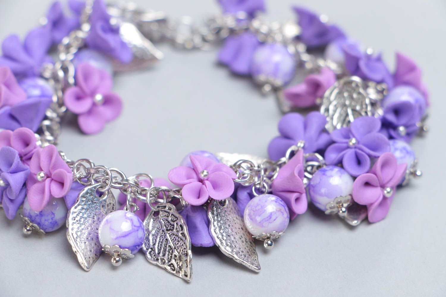 Chain violet flowers' bracelet with earrings for teen girl photo 3