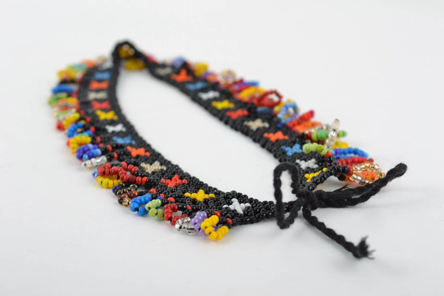 Handmade designer evening festive bead woven women's necklace ethnic jewelry photo 4