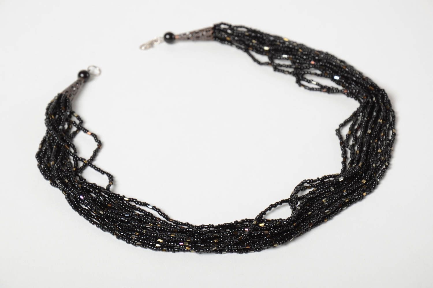 Ожерелье из чешского бисера многорядное авторское черное ручной работы фото 5