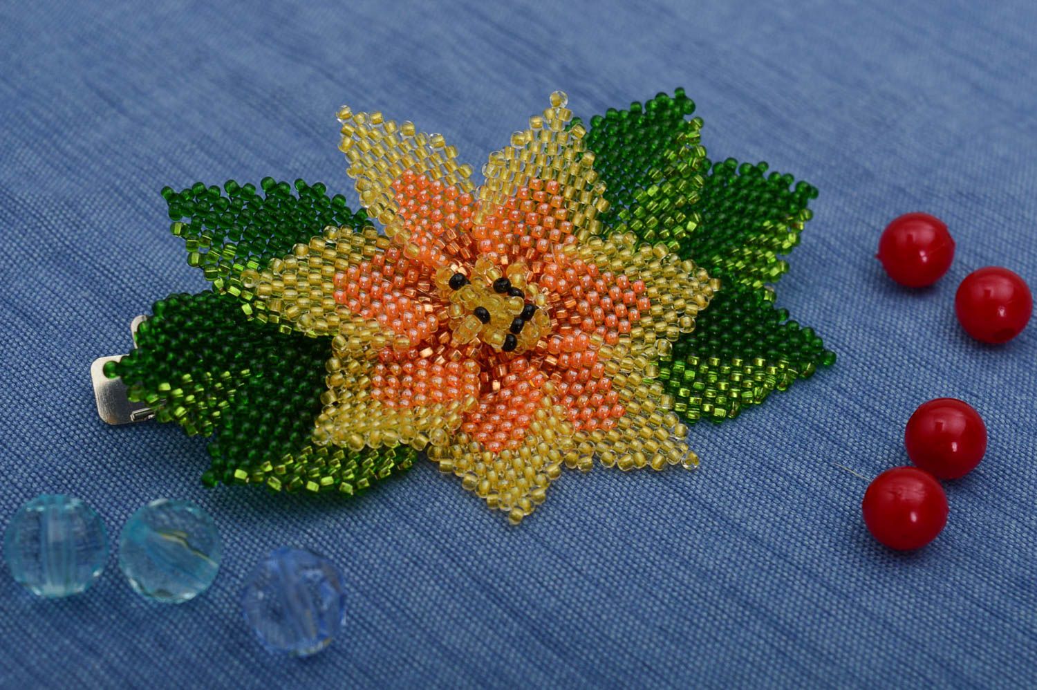 Handmade designer barrette beaded hair clip seed beads accessories for women photo 1