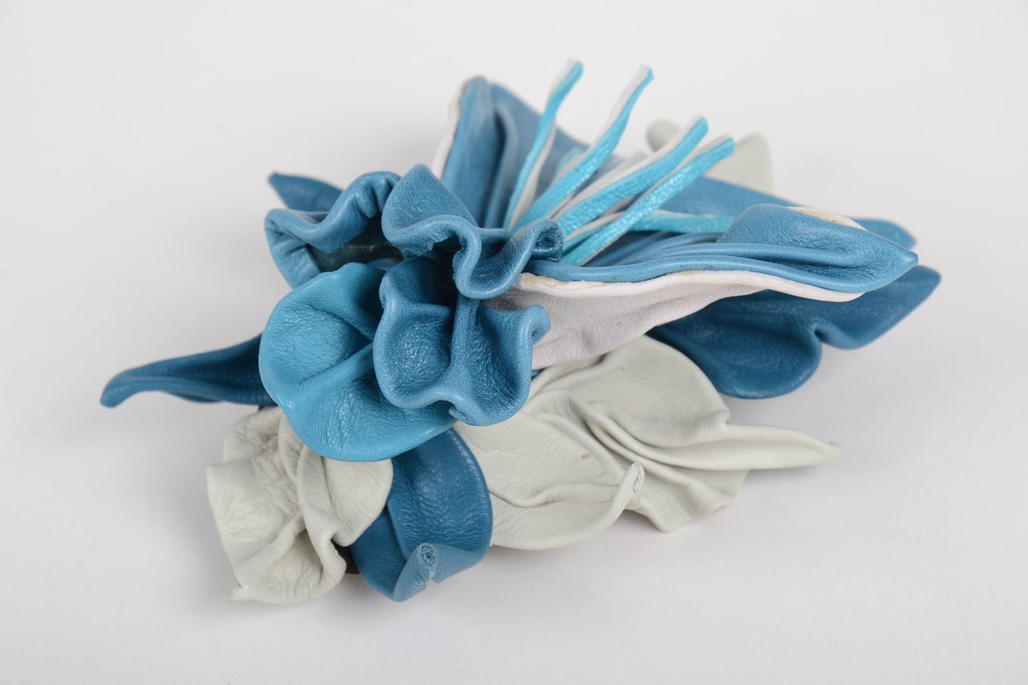 Barrette fleur bleue faite main Pince cheveux grosse Accessoire coiffure photo 5