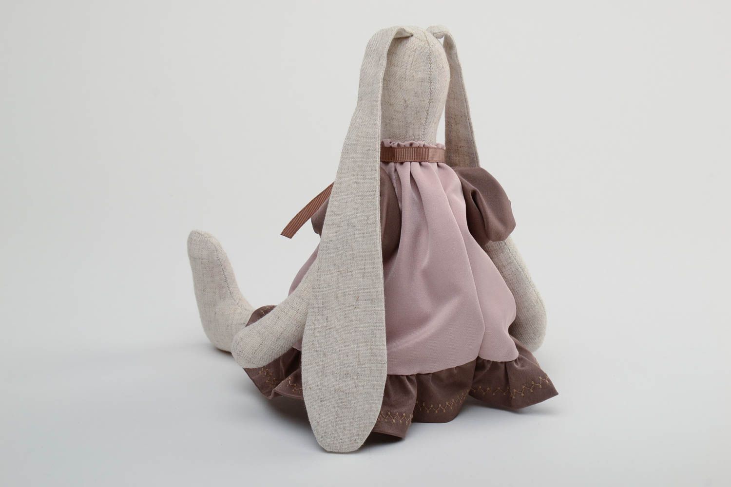 Handmade designer small fabric soft toy rabbit with long ears in dress for kids photo 4