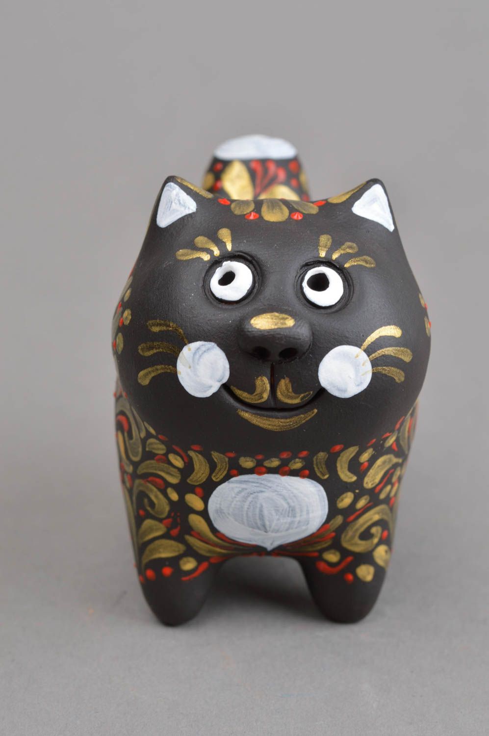 Handmade Ocarina Instrument schwarze Katze Flöte aus Ton Dekoration Figur  foto 2