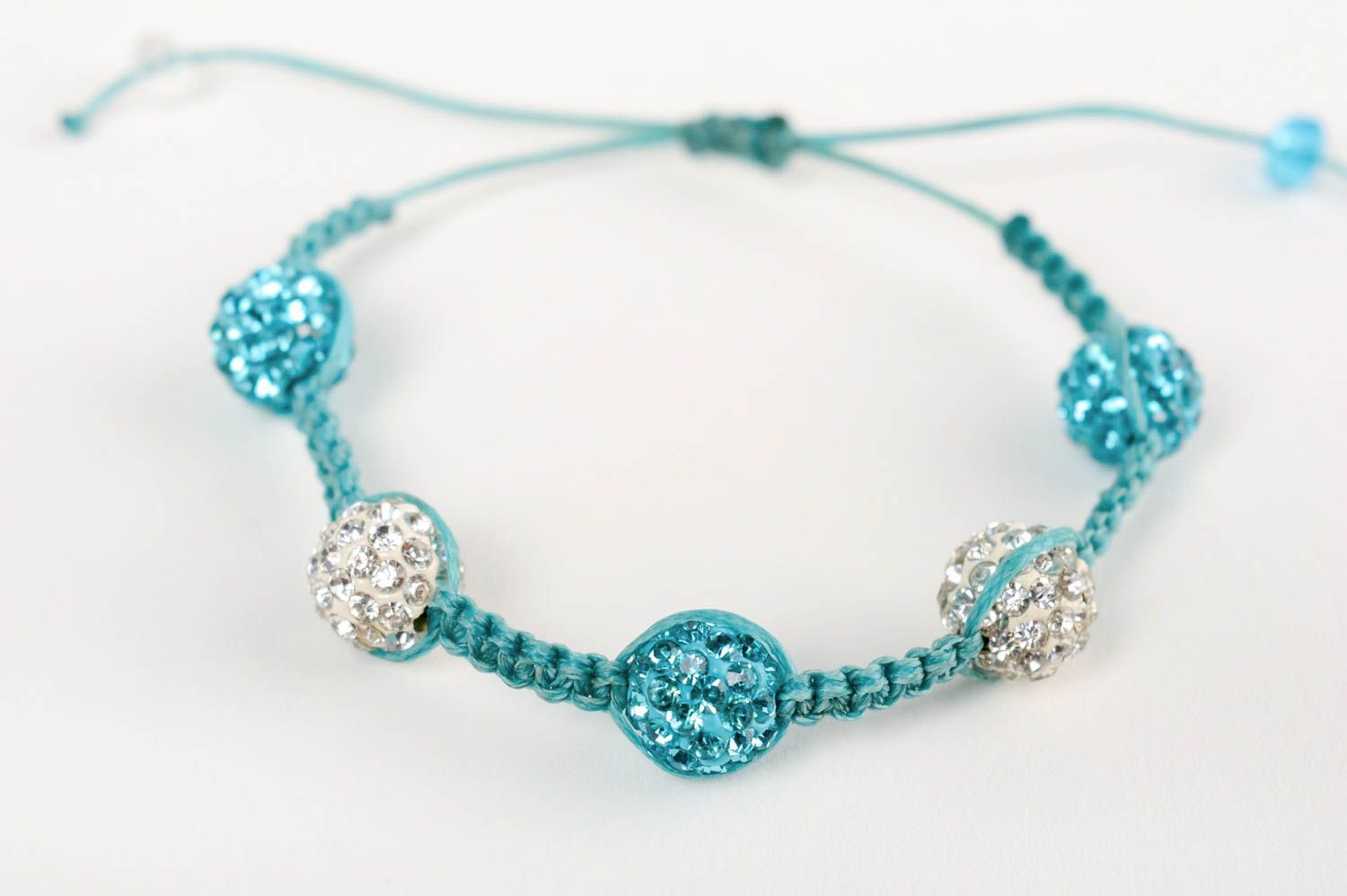 Blue beads woven bracelet with adjustable size handmade stylish accessory photo 4