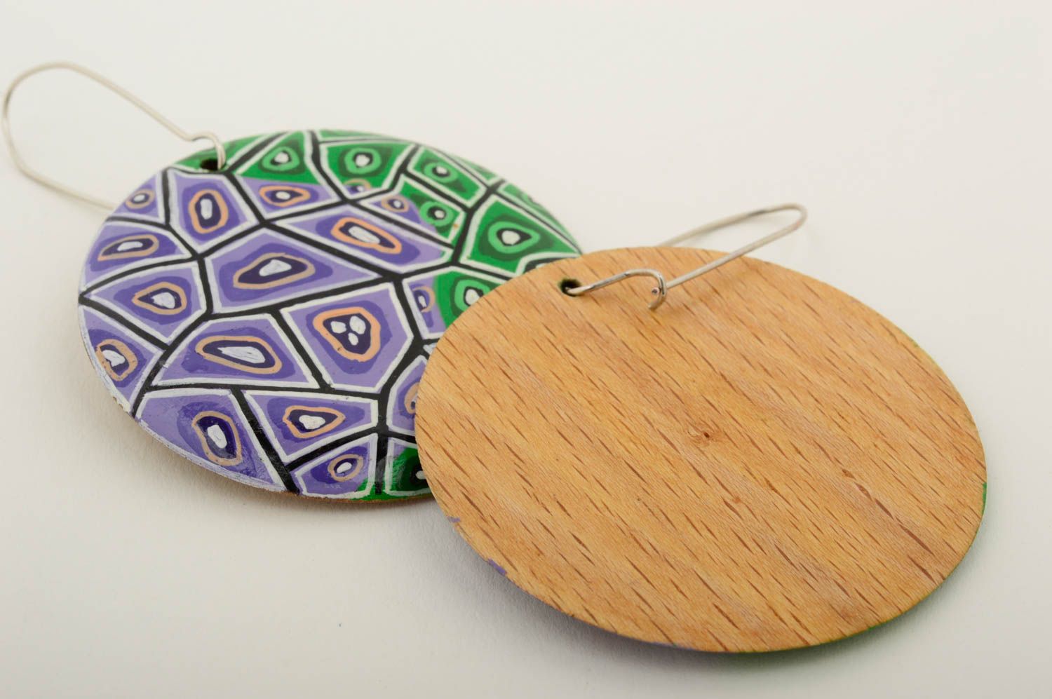 Ethnic earrings handmade wooden earrings with charms painted earrings for women photo 5