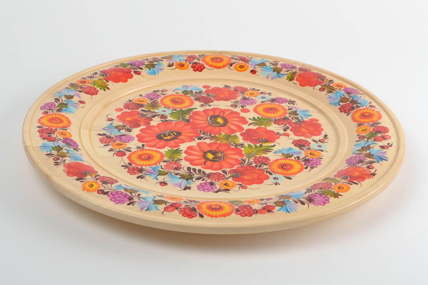 Декоративная тарелка на стену круглая с цветочным орнаментом ручная работа фото 10