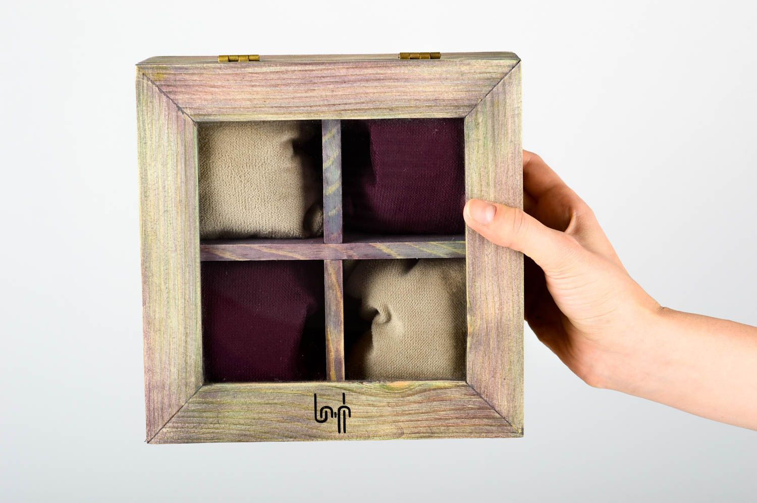 Boîte montres originale Boîte faite main Accessoire montres bois tissu verre photo 2