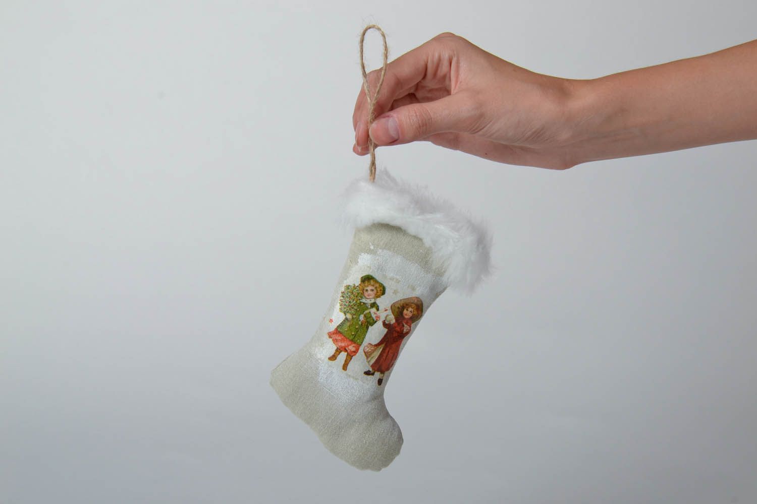 Brinquedo macio de Natal feito de tecidos naturais Bota foto 5