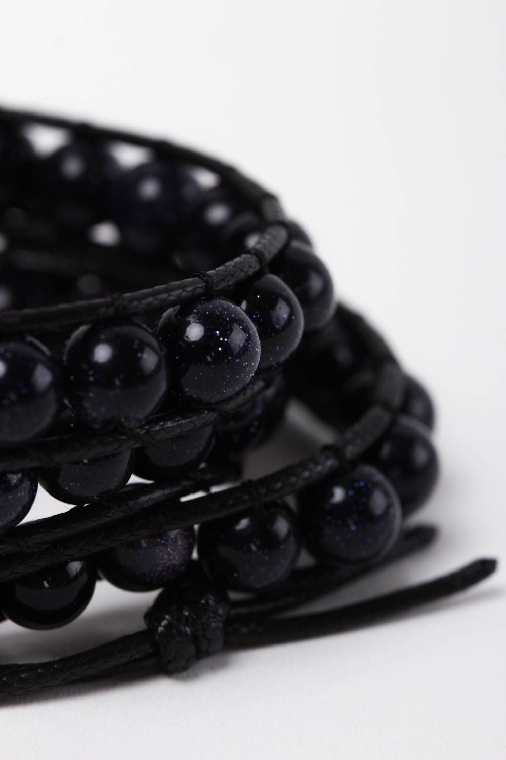 Bracelet pierres naturelles Bijou fait main noir multirang Accessoire femme photo 3