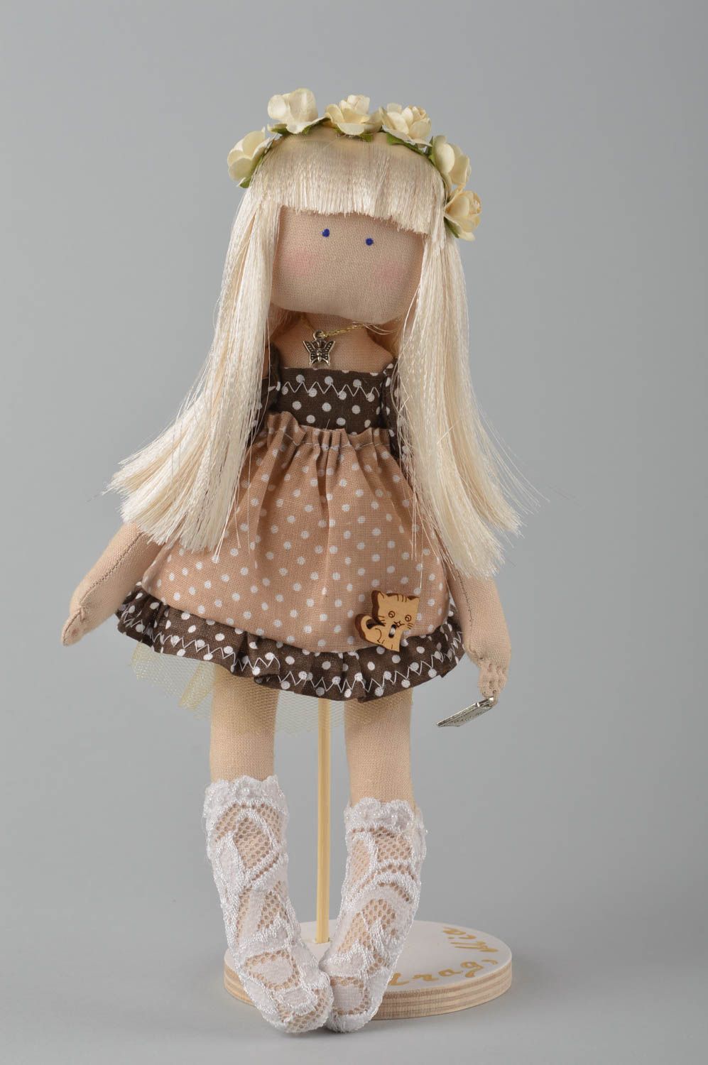 Мягкая игрушка кукла ручной работы коллекционная кукла в веночке милая фото 2