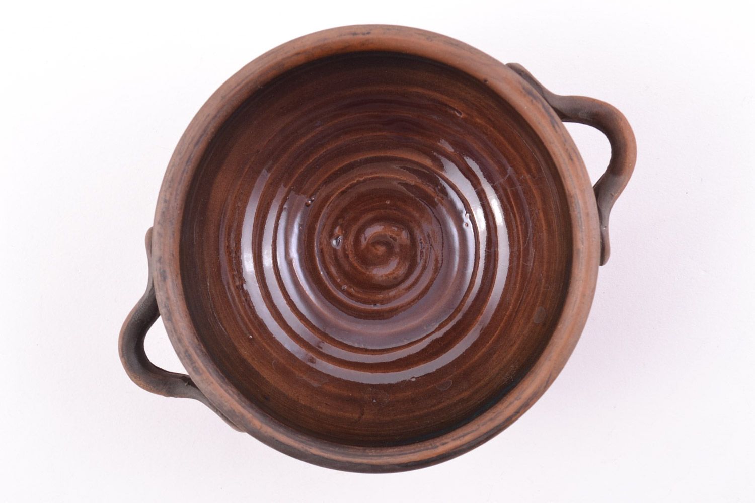 Petit bol creux en céramique brun couvert de glaçure fait main original 30 cl  photo 4