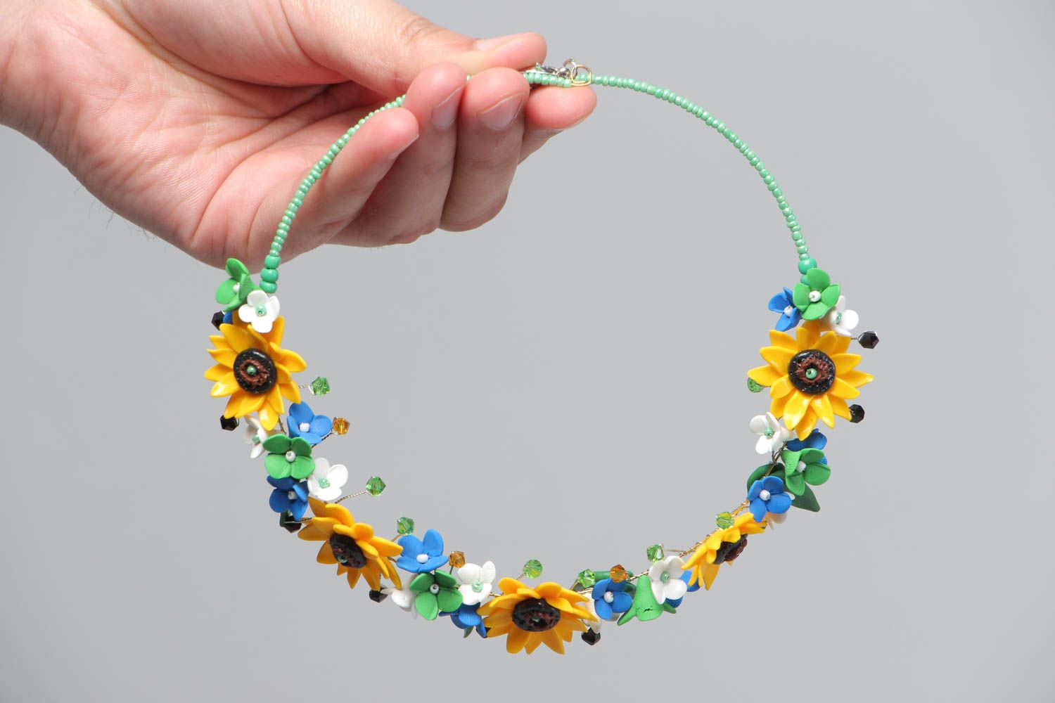 Blumen Collier aus Polymer Ton handmade künstlerischer Schmuck für Frauen  foto 5