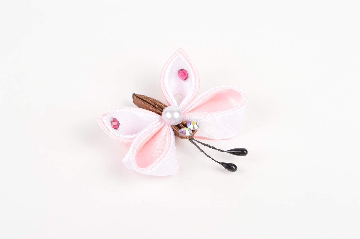 Детская резинка handmade аксессуар для волос резинка из лент Розовая бабочка фото 2