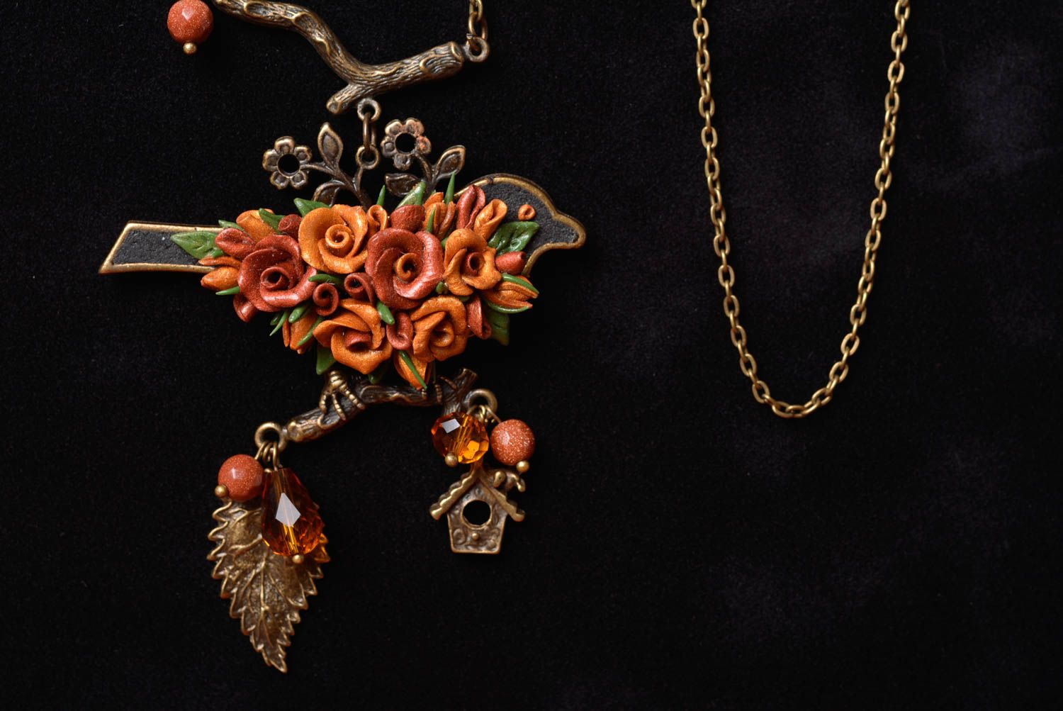 Beautiful brown handmade designer polymer clay flower pendant necklace photo 4