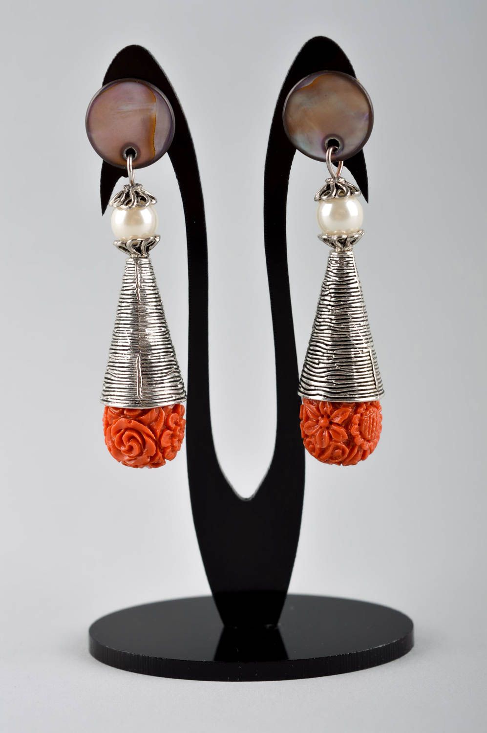 Handmade beaded jewelry set unusual dangling earrings designer wrist bracelet photo 5