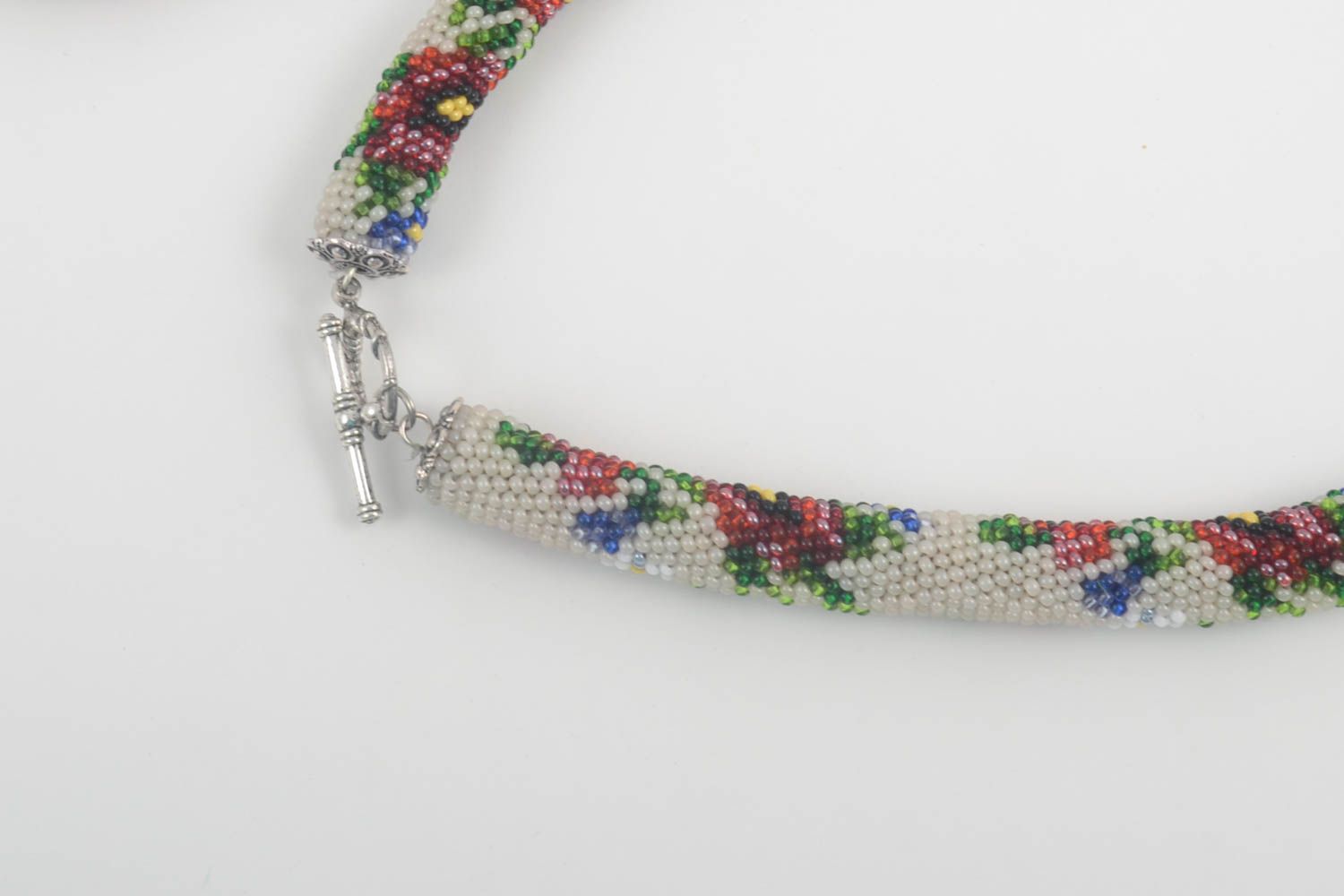 Handmade Schmuck Set aus Rocailles Collier Halskette Damen Armband Mohnblumen foto 5