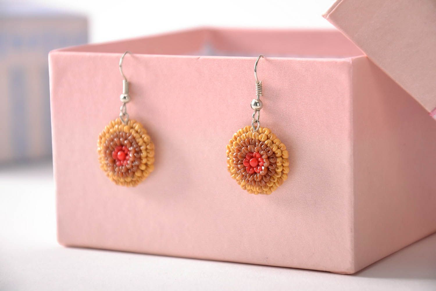 Round polymer clay earrings in the shape of flower photo 3